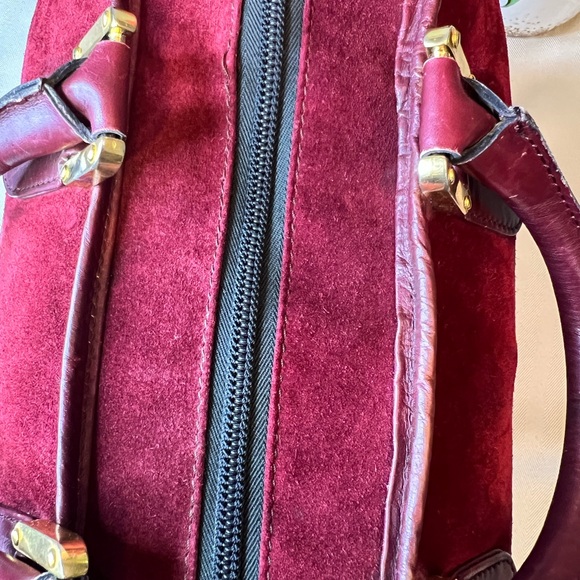 LOEWE Amazona Burgundy Suede Leather Satchel Handbag Bag - Picture 9 of 17